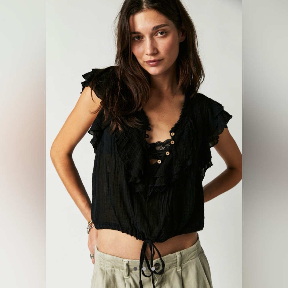 NWT Free People FP One Naya Guaze Top in Black